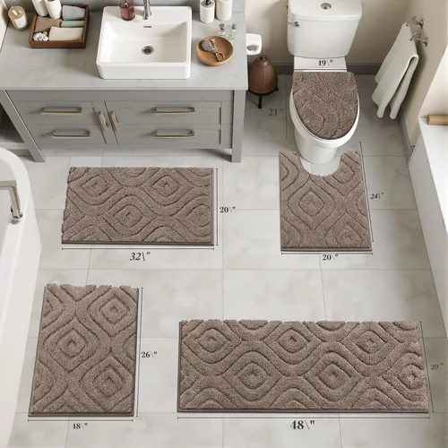 Miniatura 2 de Juego de alfombras de baño Ileading de 5 piezas, tapete de baño ultra suave y absorbente para baño, juego de alfombras de baño antideslizante y Café