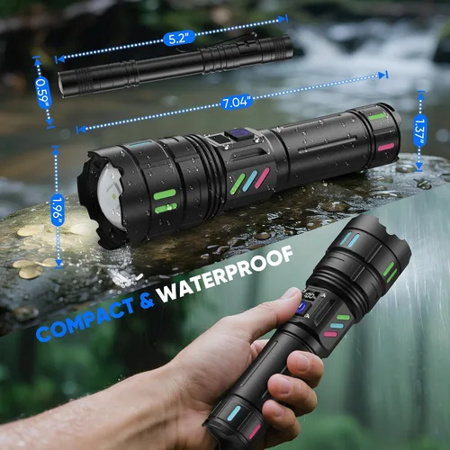 Miniatura 7 de Linternas recargables de alto lúmenes 10000 de larga distancia, 3 modos de un solo clic, linterna LED súper brillante USB C de larga duración 15H