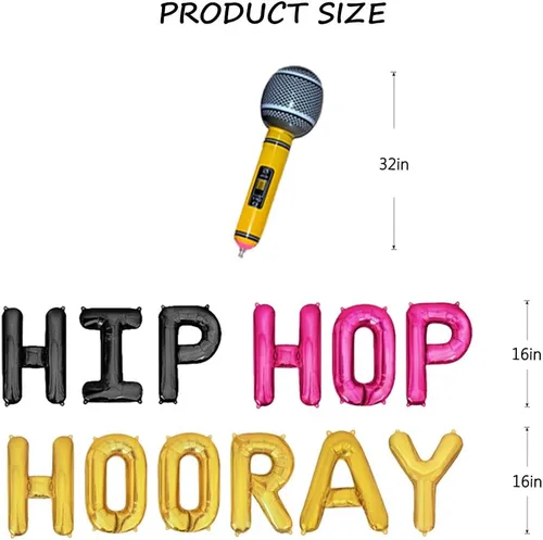 Miniatura 3 de Pancarta de globos de Hip Hop Hooray de los años 90, decoraciones temáticas de hip hop de los años 80 y 90, cumpleaños, graduación, sala