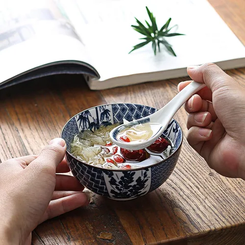 Miniatura 7 de Gegong Paquete de 6 cuencos de cerámica, cuencos de arroz de estilo japonés, cuencos de porcelana azul y blanca de 10 onzas, cuencos de cereales