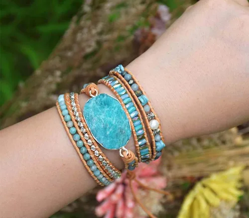 Miniatura 121 de ZOSOJONA - Pulseras bohemias hechas a mano de piedra natural, que dan vuelta, con cuentas de cristal de turquesa