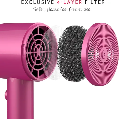 Miniatura 2 de AINA Secador de pelo con difusor, peine Secador de pelo para mujer, compacto, profesional, secado iónico Botón de disparo frío 110V/ALCI