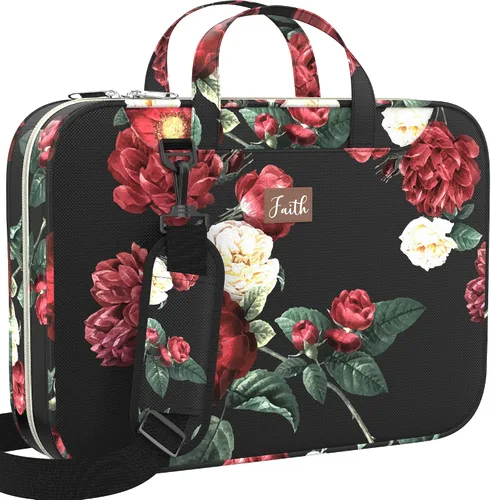 DEHITE Bible Cover Case for Women – Floral Black Bible Bag Carrying Case – Messenger Bag