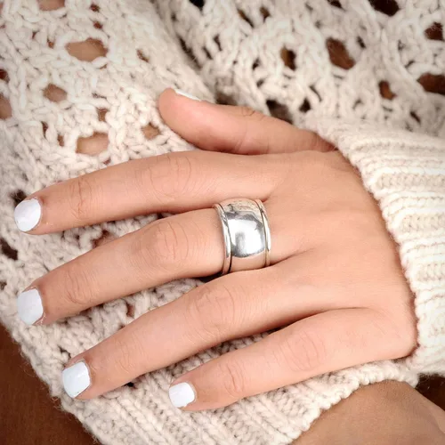 Miniatura 6 de Boho-Magic Anillo giratorio de plata de ley 925 para mujer, anillo de cúpula ancha, Metal, no aplica