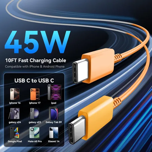 Miniatura 5 de Cargador USB C súper rápido de 45 W para iPhone 17 16 Pro Max, cargador de iPhone de 10 pies de largo, cable de carga rápida para iPhone 17 16 Pro