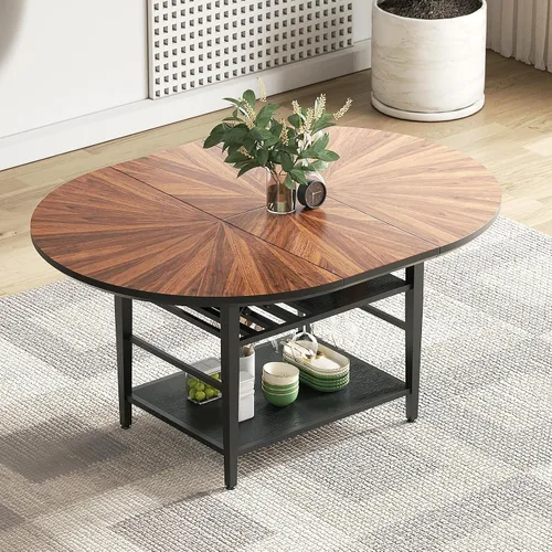 Miniatura 20 de Juego de mesa de comedor redonda de 47 pulgadas para 4-6 personas, juego de mesa de comedor grande de cocina estilo granja con sillas y estante