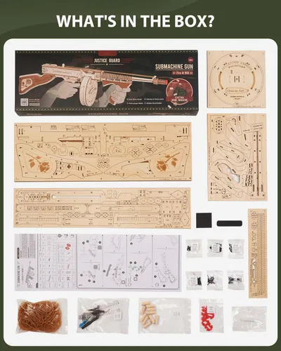 Miniatura 7 de Rowood Rompecabezas 3D para adultos amantes de los juguetes militares, banda de goma, kit de modelo de madera de Tommy Gun, rompecabezas de madera