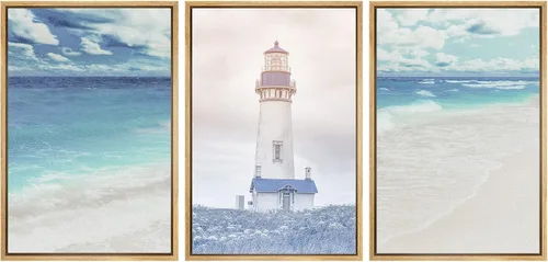Miniatura 12 de SIGNWIN Lienzo enmarcado para pared, vista aérea de palmeras tropicales en un cielo azul, fotografía del océano costero, arte moderno, panorámico