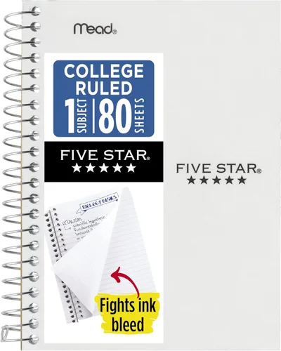Miniatura 16 de Five Star - Cuaderno de espiral, 1 materia, papel con líneas universitarias, tamaño personal, 4-3/8" x 7", 80 hojas, combate el sangrado de tinta