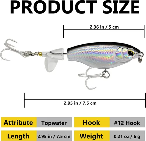 Miniatura 6 de Topwater 90 Top Water Bass Pencil Plopper Señuelos de pesca - Señuelos de lucio y lucio para agua dulce o salada