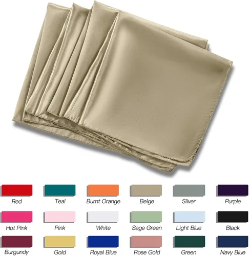 Miniatura 6 de P Pothuiny 12 servilletas de satén de color beige sedoso de 17 x 17 pulgadas, servilletas cuadradas lisas de tela de satén, servilletas de mesa