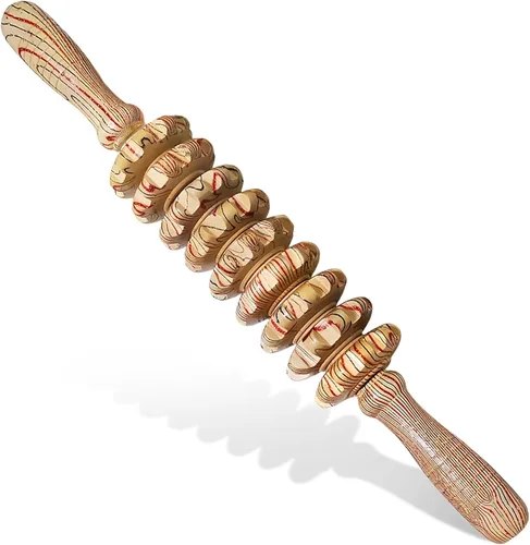 Miniatura 12 de Rodillo de masaje de terapia de madera con puntos de activación miofasciales de liberación, herramienta de masajeador para reducción de celulitis