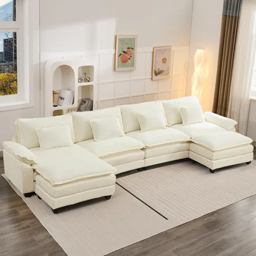 Miniatura 27 de Oprisen Sofá Seccional Modular, Cómodo Cloud Couch Sofá Seccional, Sofá Cama de Chenilla con Asiento Profundo con Almohadas Decorativas para Sala
