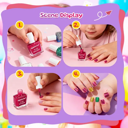 Miniatura 7 de OpenLive Juego de esmaltes de uñas para niños de secado rápido de 12 colores, esmalte de uñas para niños, esmalte de uñas pelable a base de agua