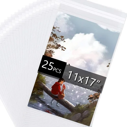 Miniatura 10 de Falling in Art Bolsas de plástico transparentes con sello de cristal sin ácido de 1.496 mil (un solo lado) para impresiones de arte de 5x7, fotos, 5