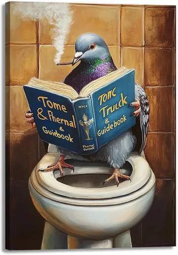 Miniatura 8 de GLOKAKA Lienzo decorativo para baño, diseño divertido de alpaca sentado en el inodoro, leyendo periódico, arte de pared, humor, granja, animal, arte