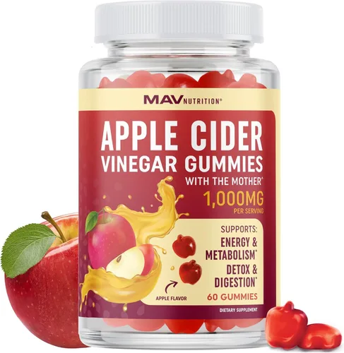 Gomitas orgánicas de vinagre de sidra de manzana para la digestión, desintoxicación y apoyo saludable de la función inmunológica | 1000 mg de ACV
