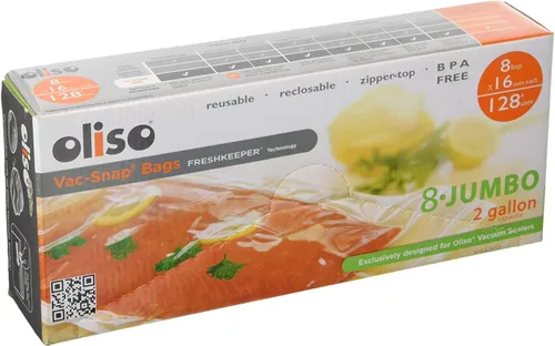 Oliso 8 bolsas de vacío Jumbo (2 galones) – Bolsa de vacío reutilizable con cremallera superior resellable sin BPA