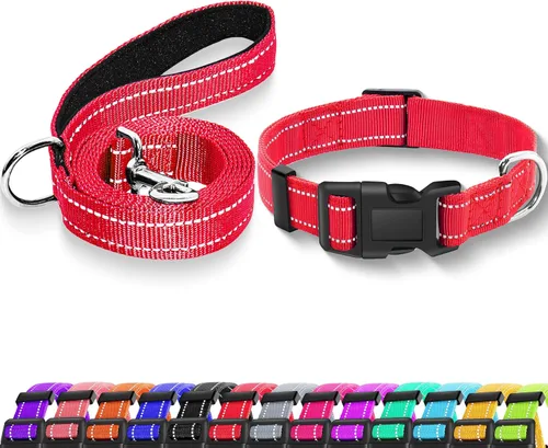 Miniatura 14 de collar reflectante para perros con hebilla de cierre de seguridad, collares de nailon ajustables, suaves y transpirables para perros pequeños