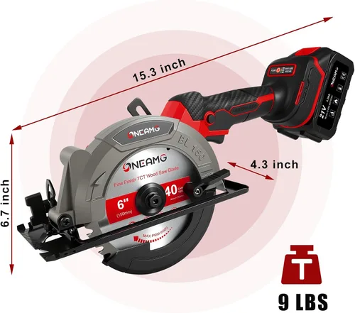 Miniatura 7 de Mini sierra circular inalámbrica de 6", sierra circular inalámbrica compacta de 21V, batería de 4.0Ah, 5800RPM, corte máximo 2-1/6" (90°), 1-1/4
