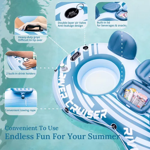 Miniatura 3 de River Tubes for Floating Heavy Duty Inflatable Floating Lounger Premium River Water Rafts Pool Float with Cup Holder Above Lake for Adults