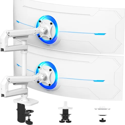 Miniatura 12 de Ergounion - Soporte de escritorio para tres monitores, soporta pantallas de hasta 40 pulgadas y 25 libras, soporte de escritorio totalmente Plateado