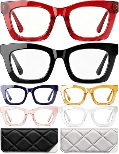 Miniatura 10 de CCVOO - Lentes de lectura Oprah, con filtro de luz azul, lentes para computadora, para mujer, paquete de 6