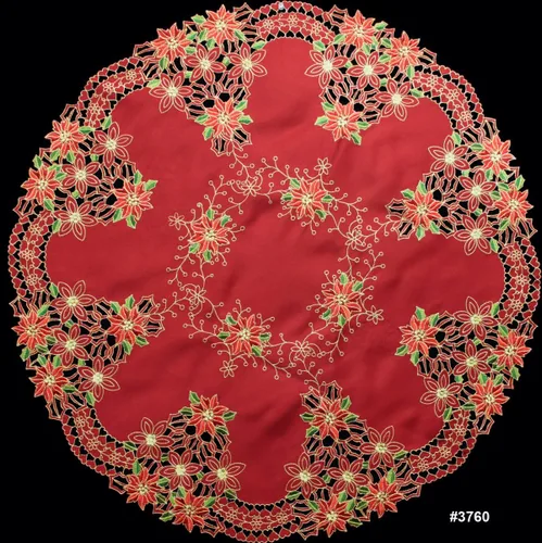 Miniatura 2 de Creative Linens Mantel de Pascua bordado de Navidad de 34 pulgadas, redondo, color rojo dorado