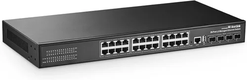 MokerLink Switch gestionado Gigabit de 28 puertos, 24 puertos GE, 4 x 10G SFP+ Uplink, 1 puerto de consola, 1 puerto USB, L3 Smart Managed, sin