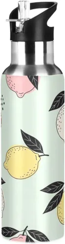 BPA-Free Sports Water Bottle with Straw 20 Oz, Insulated Water Bottle for Gym Outdoor Travel School, Pastel Lemons Light Green