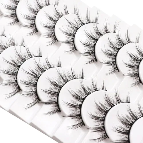 Miniatura 7 de Losha Pestañas Manga Esponjosas de Visón Sintético, Aspecto Natural, 10 Pares de Pestañas Postizas Asiáticas, Paquete que Parece Racimos