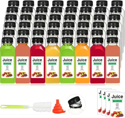 Miniatura 9 de 24 botellas de plástico de 16 onzas con tapas, botellas de jugo con tapas, recipientes reutilizables y claros para bebidas como leche, batidos, jugo