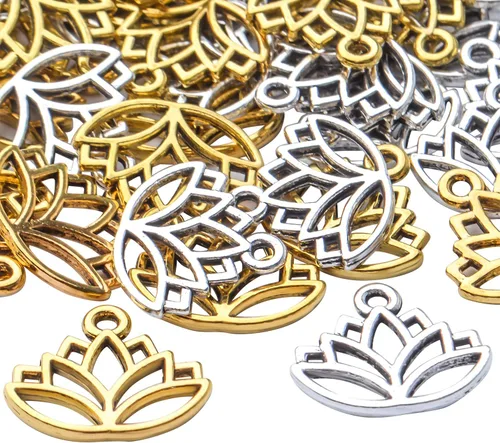 Miniatura 4 de 100 dijes de loto de aleación, para yoga, flor de loto, abalorios, suministros de manualidades para manualidades, collares, pulseras, joyería