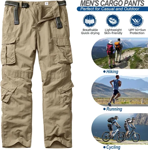 Miniatura 4 de linlon Pantalones cargo de senderismo ligeros de secado rápido para hombre con 8 bolsillos