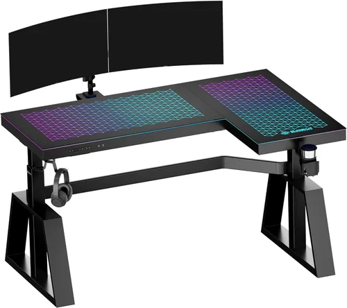 Miniatura 10 de EUREKA ERGONOMIC Escritorio LED RGB para juegos, sincronización de música, luces de escritorio de vidrio templado, 43 pulgadas, GTG I43, mesa