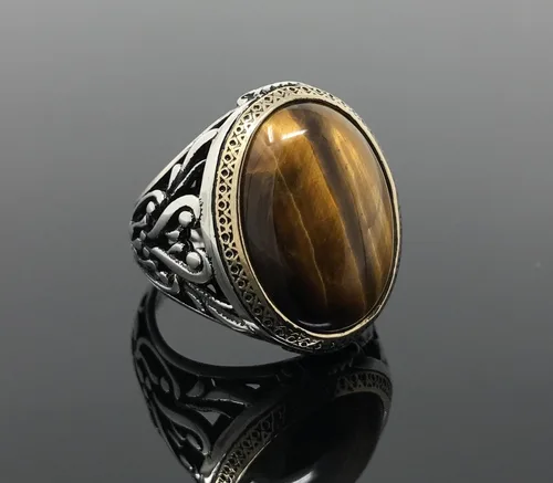 Miniatura 2 de KAR Anillo de plata de ley 925K con filigrana ojo de tigre I1H