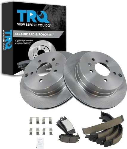 Miniatura 151 de TRQ Kit de pastillas de freno y rotor Posi trasero premium con zapatas de estacionamiento para camión GM SUV