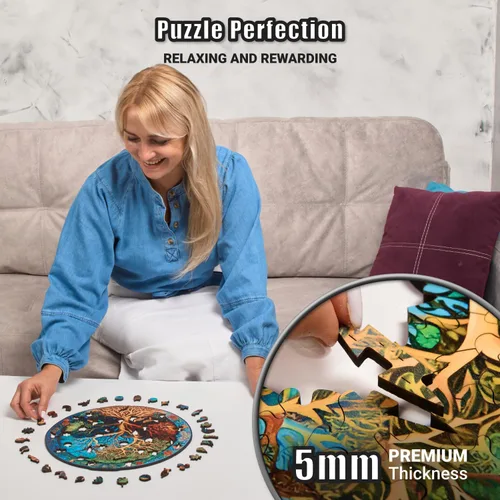Miniatura 2 de LEOGOR Rompecabezas de madera para adultos, rompecabezas de 200 piezas (11.9 x 12 pulgadas), madera de 0.197 in de grosor, rompecabezas redondos