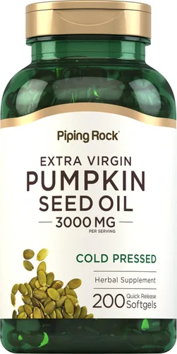 Piping Rock Cápsulas de cápsulas blandas de aceite de semilla de calabaza | 200 unidades | Suplemento de hierbas prensado en frío | Extra virgen con
