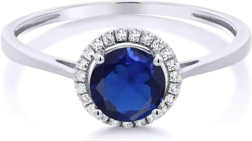Miniatura 31 de Gem Stone King Anillo de compromiso de boda de oro blanco de 10 quilates con piedra natal y halo de diamantes Redondo de 0.236 in Anillo de oro
