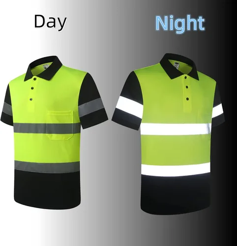 Miniatura 7 de Camisa de seguridad para hombre, camiseta reflectante de alta visibilidad, de secado rápido, transpirable, suave Amarillo+negro-01