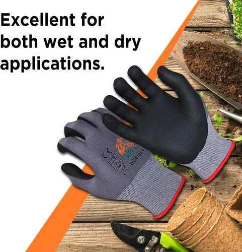 Miniatura 3 de WOLF Guantes de nitrilo ultradelgados con palma de espuma recubierta con agarre adhesivo, multiusos