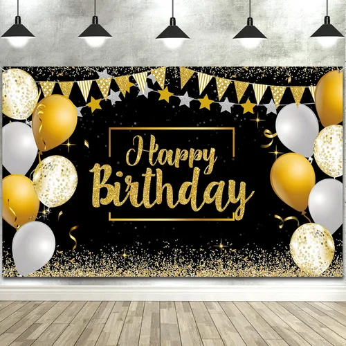 Tatuo Cartel de fondo de decoración de feliz cumpleaños, cartel de fondo de cumpleaños con purpurina, suministros de fiesta, fondo de fotos para