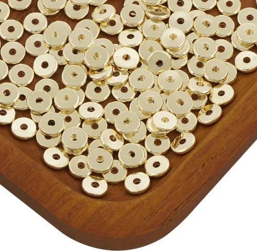 Miniatura 2 de 50 cuentas espaciadoras planas rellenas de oro de 14 quilates, estilos de disco y disco de monedas en tamaños de 0.157 in, 0.197 in, 0.236 in