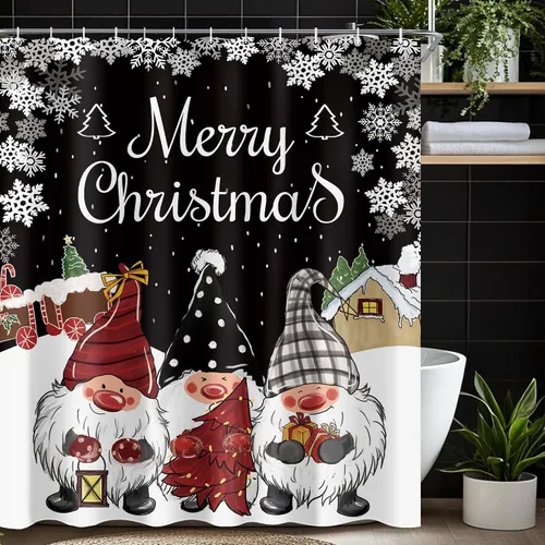 Miniatura 6 de Juego de cortinas de ducha de gnomo de Navidad para baño, 60 pulgadas de ancho x 72 pulgadas de alto, cortina de ducha de nieve rústica de Papá