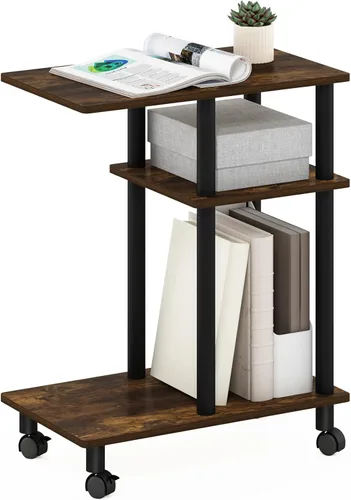 Miniatura 9 de Furinno Turn-N-Tube - Mesa auxiliar en forma de C con ruedas, robre francés gris/negro Roble francés gris/negro.