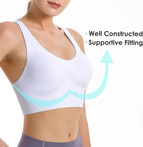 Miniatura 4 de Evercute - Brasier deportivo con relleno y tirantes delgados cruzados para mujer, sin costuras, brasier de soporte medio para alto impacto, ideal
