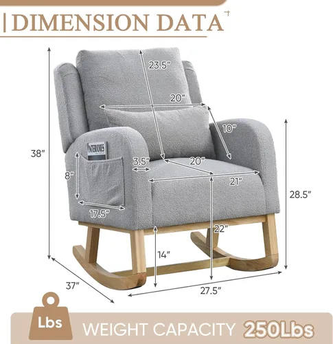 Miniatura 2 de JEEOHEY Mecedora para guardería, mecedora tapizada con respaldo alado, mecedora con respaldo alto cómodo, reposabrazos curvado, almohada lumbar