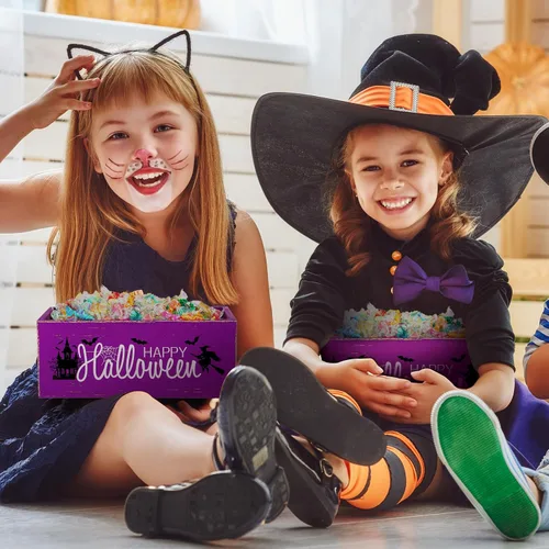 Miniatura 5 de Sintuff Cuenco de madera para dulces de Halloween, soporte grande y divertido para platos de dulces, vajilla de truco o trato para fiestas
