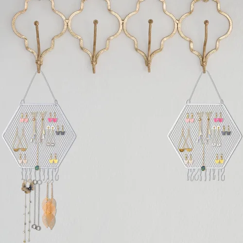 Miniatura 5 de Jetec 2 Piezas Organizador de Aretes para Pared, Organizador de Aretes Montado en la Pared, Soporte de Joyería Colgante, Estante de Exhibición Blanco